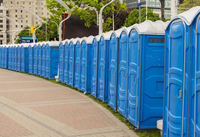 Seasonal porta potty units set up at a Overland Park, Kansas venue